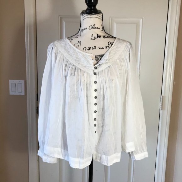 NWOT Free People Cool Meadow Cotton Peasant Blouse - Picture 2 of 5